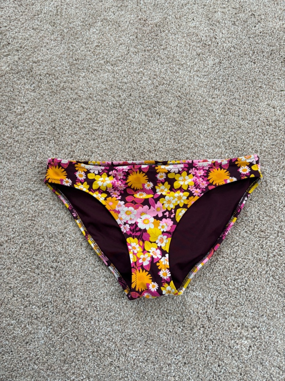 AERIE Floral Bikini Bottoms in Bright Yellow & Pink